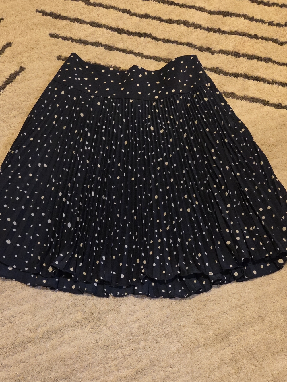 Ann Taylor Navy and White Polka Dot Pleated Skater Skirt